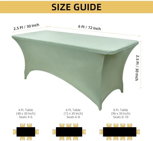 10-Pack 6ft Spandex Table Covers for Rectangle Standard Folding Tables - Wrinkle Resistant Stretch Tablecloths - Ultimate Fitted Table Protector for Parties, Banquet, Wedding - Image 4