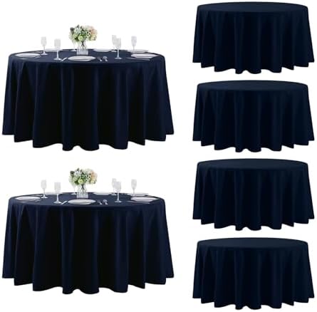 Fokitut 6 Pack Round Tablecloth, 120 Inch, Stain Resistant and Wrinkle Polyester Table Cloth, Fabric Table Cover for Kitchen Dining, Wedding, Party, Holiday Dinner-Navy by Fokitut