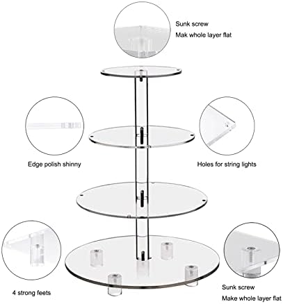 Cupcake Stand, 4-Tier Round Cupcake Holder with LED light String, Acrylic Cupcake Tower Display-Dessert Tower-Pastry Stand-Cupcake Tier Stand for Wedding, Birthday party ( Colorful Light) - Image 5