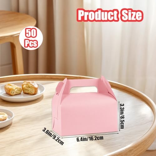 ZSDRTYU Treat Boxes, 50 Pcs Gable Boxes Party Favor Boxes Favor Box, Kraft Gable Treat Box For Christmas Party Decorations Birthday (Pink) - Image 2