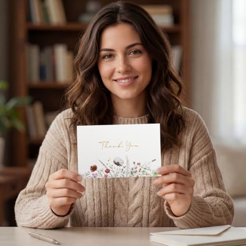 Crisky 4x6 Floral 4 Assorted Thank You Cards (100 Pack) with Envelopes - Image 6