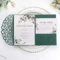 50PCS Green Wedding Invitations, Laser Cut Pocket & Blank Invitation Cards by AdasBridal