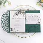 50PCS Green Wedding Invitations, Laser Cut Pocket & Blank Invitation Cards by AdasBridal