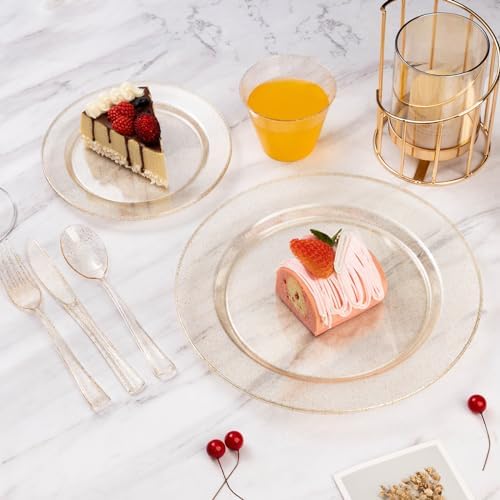 Goodluck 300 Piece Gold Glitter Disposable Plates for 50 Guests - Image 3