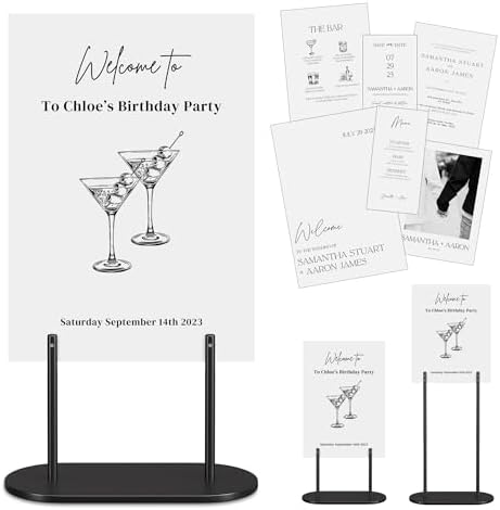 Black Wedding Welcome Sign Stand with Holder - Elegant Metal Easel Display for Seating Chart, Reception Signs, Welcome Board - 30+ Customizable designs for Baby, Bridal Shower - Versatile Party Sign Holder by kiniu