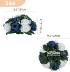 NUPTIO Artificial Flower Centrepieces for Tables - 6 Pcs Navy Blue & White Fake Flowers Roses Balls 9.5in Diameter - Silk Faux Rose Arrangement for Wedding Party Centerpiece Table Decorations - Image 5