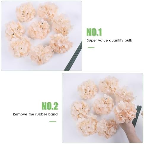 AVIVIHO 65pcs Fake Flowers Champagne Hydrangea Artificial Flowers Bulk (Not Squished, No Steaming Need) Silk Flowers with Stems for Wedding Decor,Home,Baby Shower,Table Centerpieces Decoration - Image 5