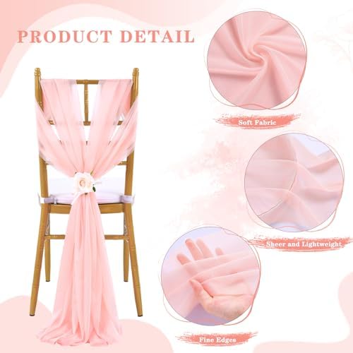 Fanqisi 16 Pieces Chair Sashes with Ribbons 8ft Long Blush Soft Fabric Drapes for Wedding Church Chair Aisle Decorations - Image 4