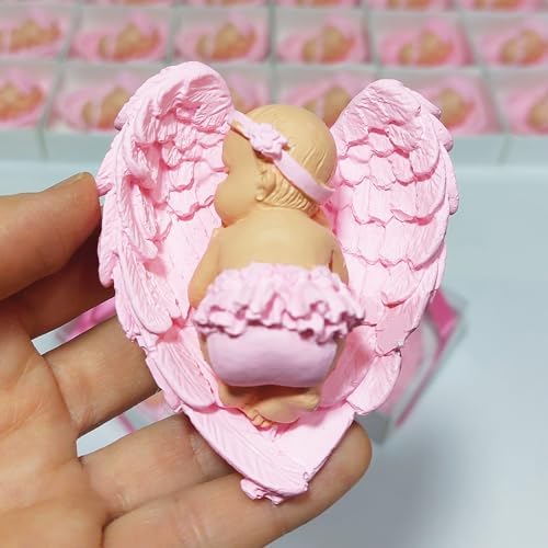 Baby Shower Favor, 50 Set of Scented Stone Angel with Wing Baby Favor Magnet, Pink White Blue Baby Favor Boy with Thank You Tags, Baptism Favor, Magnets Favors, Communion Favors Gender Reveal (Pink) - Image 5