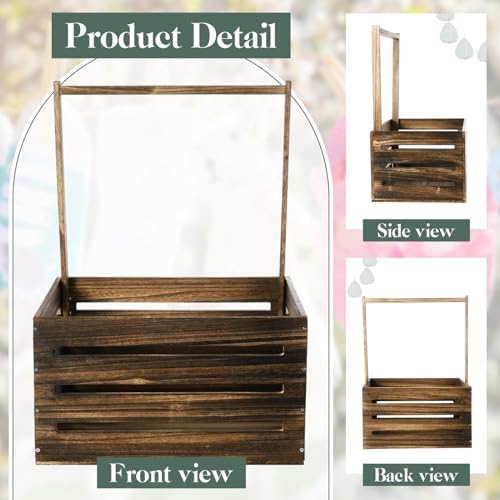 Barydat Wooden Baby Shower Crate Basket with Handle, Dark Walnut - Image 2