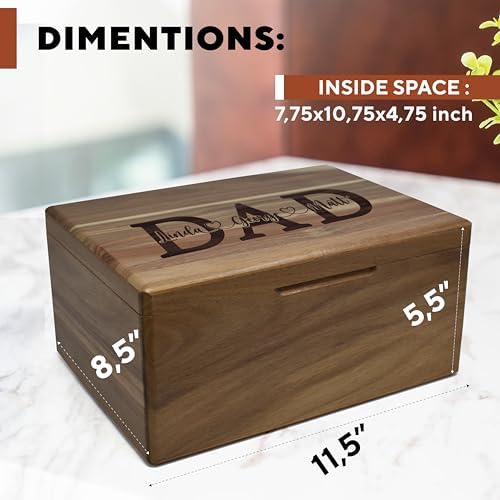 Dad Box with Kids Names, Custom Keepsake Box for Memories, Acacia Wood - Image 5