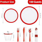 I00000 700Pcs Clear Red Plastic Plates,Disposable Dinnerware for 100 Guests - Image 6