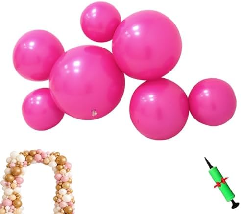 Reusable Inflatable Balloon Garland Arch Kit, 3/7 PCS Linked Pvc Balloons with Elastic Bands & Leak-proof Nozzle, Party Decoration for Birthdays, Weddings & Celebration (7, Rose Red) by Unknown