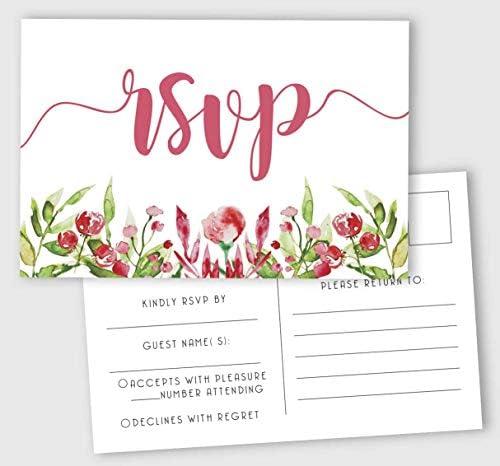 RSVP Postcards (Set Of 50) 4"X6" Blank With Mailing Side,RSVP Reply Response Cards For Wedding Floral Script Style Print Return Cards by Inkdotpot
