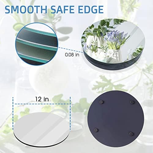VASUHOME 12" Round Mirror Centerpieces for Tables, Glass Circle Mirror Plates with Smooth Edge and Cushioned Feet, Ideal for Wedding and Party Decorations, 2mm Thick - Image 4