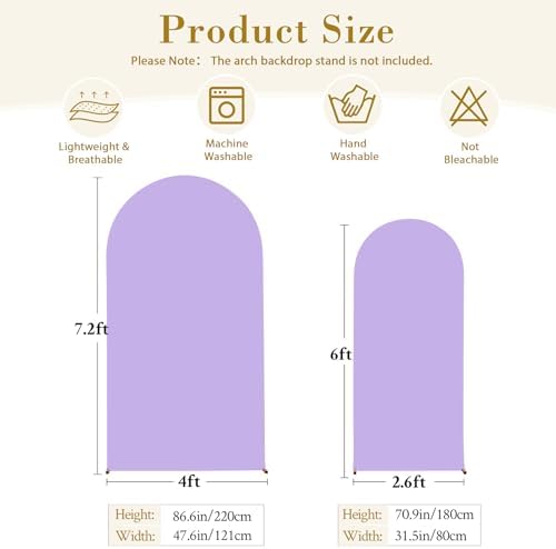 Lavender Arch Backdrop Cover Set of 2-7.2 and 6ft Lilac Light Purple Arch Covers Stretchy Backdrop Spandex Baby Shower Arch Stand Covers for Girls Birthday Party Wedding Bridal Shower Photo Background - Image 5