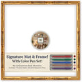 CountryArtHouse Signature Keepsake Frame - Circle Mat Window - Gold Bamboo Genuine Hardwood 20x20 5x5 Photo - Light Gray Border Mat - Complete Keepsake Signing Kit by CountryArtHouse
