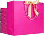 EUSOAR Gift Bags with Handle, 50pcs 12.5"x4.5"x11" Hot Pink Paper Thank You Bags Bulk with Ribbon Handle, Gift Wrap Treat Bags for Wedding Party Favors Grocery Baby Showers Bridesmaid Birthdays by EUSOAR