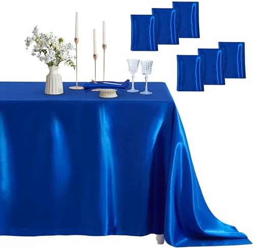 6 Pack Satin Table Cover Rectangle, Royal Blue, 60 x 102 Inches by Counfeisly