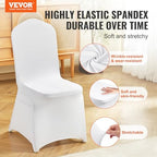 VEVOR 30 Pcs Flat-Front Chair Covers Polyester Spandex Chair Cover Stretch Slipcovers, Wedding, Holiday, Banquet, Party, Celebration, Dining,White - Image 2