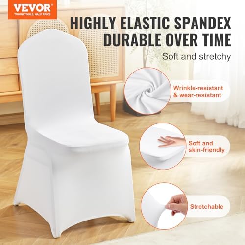 VEVOR 150 Pcs White Chair Covers Polyester Spandex Chair Cover Stretch Slipcovers for Wedding Party Dining Banquet Flat-Front Chair Cover - Image 2