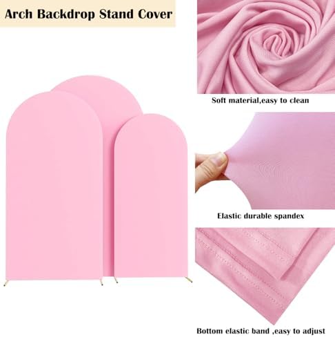 HAINARverS Set of 3 Stretchy Arch Backdrop Covers, Pink, 6/6.6/7.2FT - Image 4