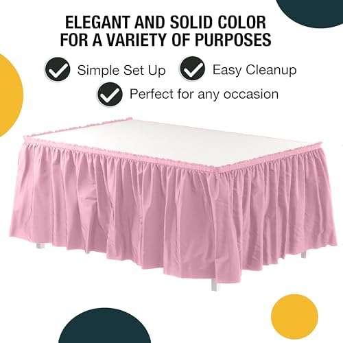 Exquisite Pink Table Skirt 48 Pack - Disposable Plastic Table Skirts for Rectangle Tables 6ft 8ft & Round Tables - 29in x 14ft Self-Adhesive Strip - Birthday Wedding Gender Reveal Decor - Image 2