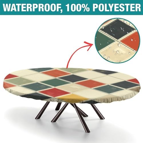 Vintage Checkered Pattern Print Oval Tablecloths Stain Resistant Oilproof Elastic for Mother's Day Father's Day Valentine's Day Fits for 52" x 70" Oval Table - Image 2