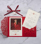 50 sets 4.9x 7 inch Red Rose Laser Cut Wedding Birthday Invitation for Quinceanera Bridal Shower Baby Shower Party Dinner Invite (Red) (Only Invitation Cards) - Image 2