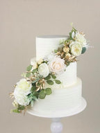 Rinlong 3Pcs Premade Cake Flowers, White Gold Wedding Cake Decor - Image 6