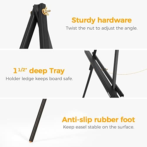 VISWIN 63" Black Easel Stand for Wedding Signs, Adjustable Wooden Display Easel with Holder, Tripod Floor Easel for Welcome Board, Poster, Picture, Photos, Paintings - Image 5