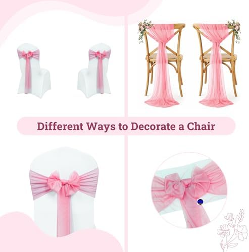 MDS Pack of 125 Chiffon Chair Sashes for Wedding & Event Décor - Coral - Image 4