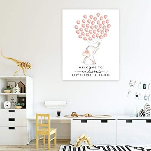 Andaz Press Custom Large Baby Shower Canvas Welcome Sign, 16 x 20 Inches, Baby Elephant and Balloons, Guestbook Alternative, Personalized Sign Our Canvas, For Elephant Baby Shower, Baby Sprinkle Theme - Image 4