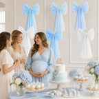 6PCS Large Blue Bows for Backdrop Cute Giant Mesh Bows Hanging Wall Decor - Image 4