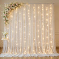 10ft x 10ft Cream White Chiffon Backdrop Curtain with Lights String for Parties,2 Panels Sheer Tulle Curtain Wedding Backdrop for Baby Shower Birthday Party Ceremony Reception Home Decorations by Partisky