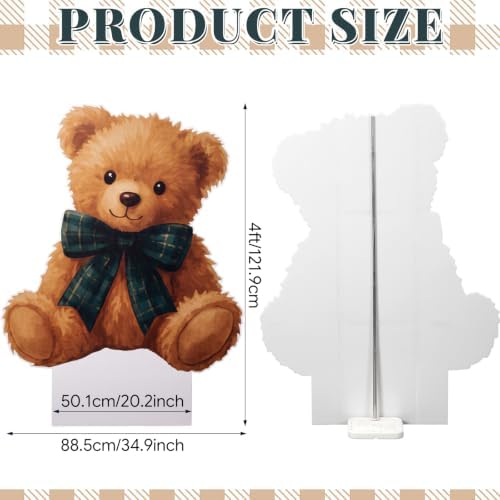 4ft Tartan Plaid Teddy Bear Cardboard Cutout Stand up Tartan Plaid Baby Shower Decorations Life Size Teddy Bear Photo Booth Prop Bears Backdrop Standee for Birthday Gender Reveal Nursery - Image 2