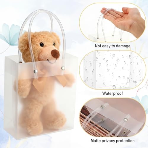 Qilery 50 Pack Small Clear Plastic Frosted Gift Bags with Handles - Image 4