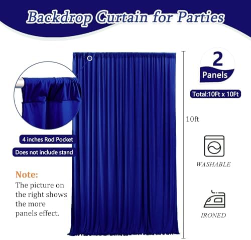 10 x 10 Feet Blue Backdrop Curtain for Partie, Background Curtains for Photoshoot, Birthday, Wedding, Halloween, Thanksgiving, Christmas Day, New Year Party Decorations 5Ft x 10Ft, 2 Panels - Image 2