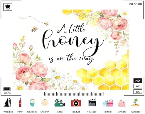 Trykid 8x6ft Honey Bee Baby Shower Backdrop A Little Honey is on The Way Floral Pink Roses Yellow Honeycomb Photography Background Gender Reveal Party Decorations Photoshoot Studio Props Fabric - Image 3