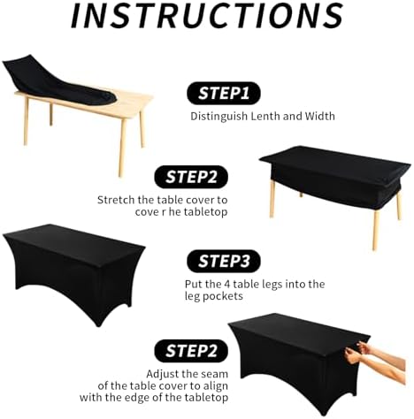 Fixwal 10 Pack 6FT Black Tablecloth Rectangle Spandex Fitted Table Cover - Image 4
