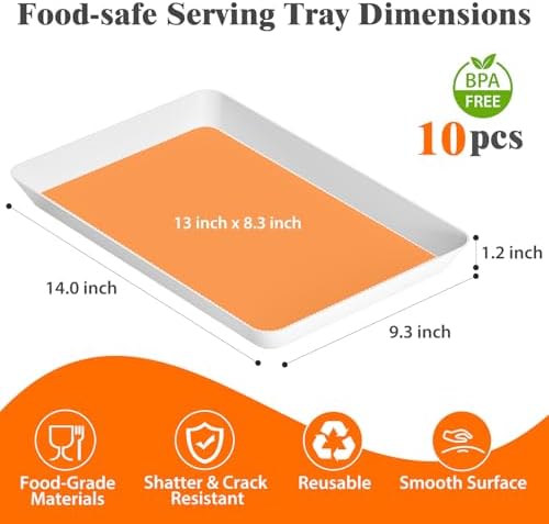 SpaceTrove 10-Pack Serving Tray Set, Reusable Plastic Serving Platter for Party Supplies, Entertaining, Grilling Accessories, Stackable Kitchen Snack Box Container for Dessert, Fruit, Cookie, (White) - Image 2