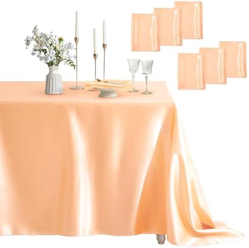 Satin Table Cover Rectangle, 60 x 84 Inches, Peach, 6 Pack by Counfeisly