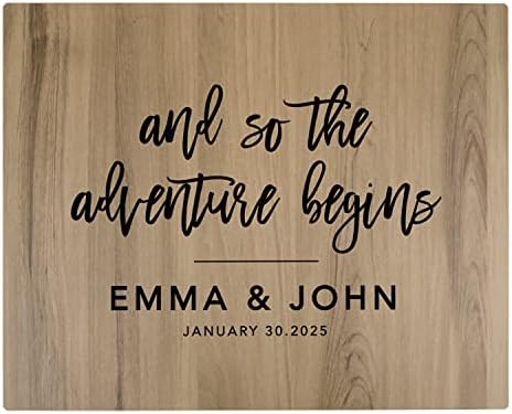Andaz Press Personalized Large Wooden Welcome Sign for Wedding Rustic Welcome Sign 16" x 20" Custom Names The Adventure Begins Wedding Signage English Oak MDF Wood Finish Indoor Outdoor Signs by AndazPress