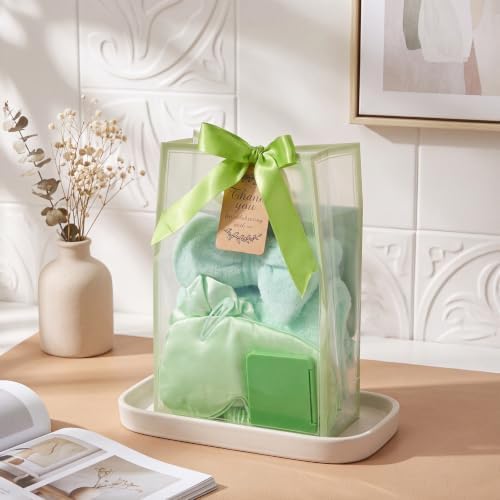 54 Pcs Baby Shower Prizes for Winners Prizes Gifts 6 Sets with Headbands Eye Masks Mirrors Hair Ties Hair Clips Socks Storage Bags Thank Card Gift Bag for Baby Shower Party Wedding(Green) - Image 3
