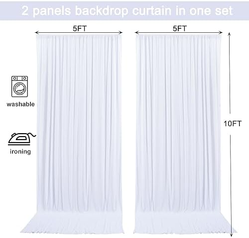 10x10ft White Backdrop Curtain for Wedding Parties Wrinkle Free Fabric White Drapes Backdrop Decoration for Baby Shower Birthday Photography Decoration 2 Panels, 5ft x 10ft - Image 5