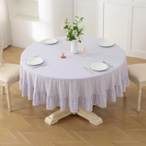 Table Cloth, Lavender White Gingham, Round Dia.60” - Image 2
