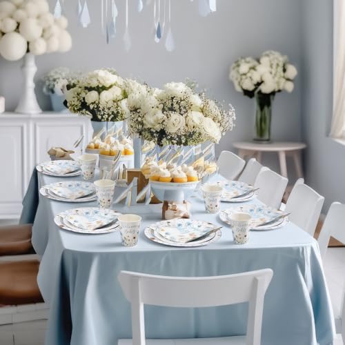 Pickmesh 250 Pcs Blue Floral Baby Shower Party Supplies Decorations Serve 50 Wildflower Welcome Baby Disposable Paper Plates Napkins and Cups for Birthday Babies Boy Shower Gender Reveal Party Decor - Image 5
