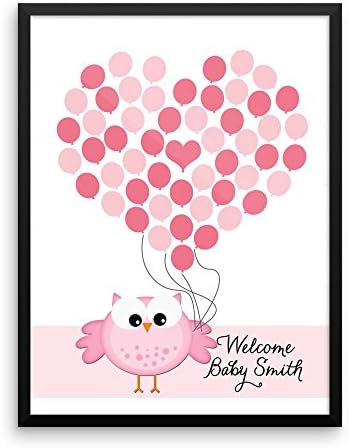 Personalized Baby Shower Guest Book Alternative Girl Owl Balloons Customized Poster, Print, Framed or Canvas, 50 Signatures - Image 2