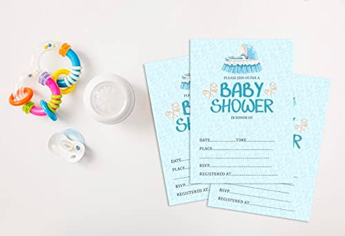 Pack of 30, Boy/Boy Baby Shower Party Collection, Baby Shower Invitation Cards, Fill in the Blank Invites WIth Envelopes, Blue Baby Cot Theme Party Supplies - Image 4