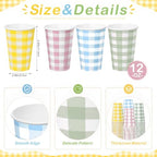 Funnymoom 120 Pcs 12 oz Gingham Paper Cups Gingham Disposable Cups 4 Colors - Image 2